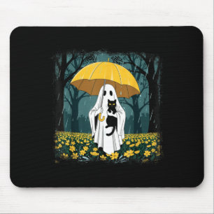 Boo Ghost Umbrella Black Cat Floral Halloween Mouse Pad