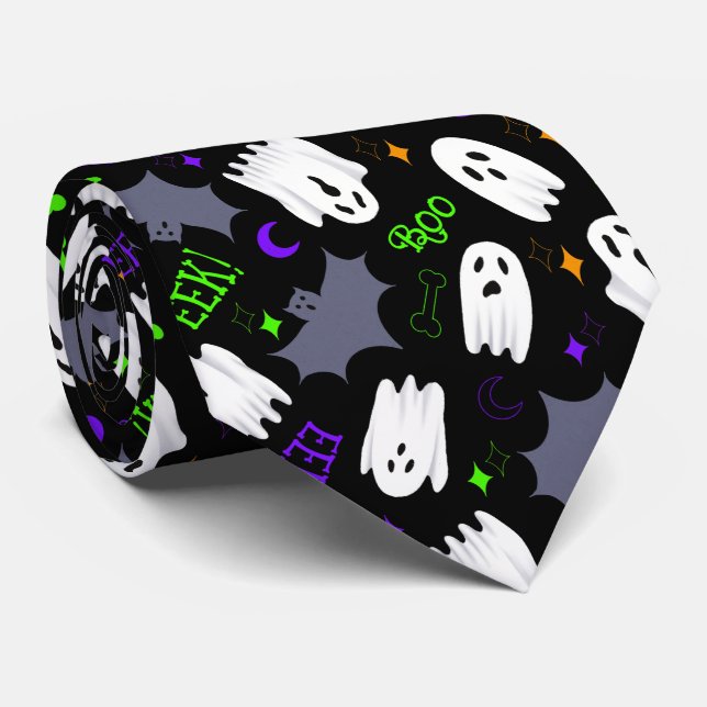 Boo Ghosts Halloween Tie (Rolled)