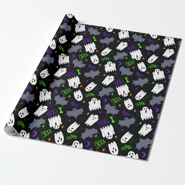 Boo Ghosts Halloween Wrapping Paper (Unrolled)