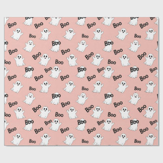 Boo Ghosts Pink Halloween Pattern Wrapping Paper