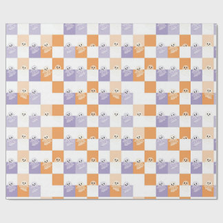 Boo Ghosts Purple Orange Chequered Wrapping Paper