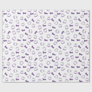 Boo Ghosts Purple White Halloween Wrapping Paper