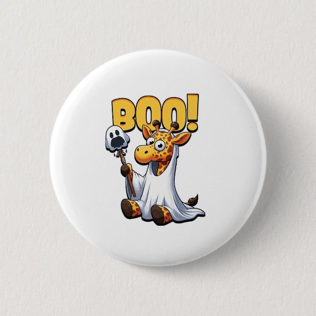 Boo Giraffe Halloween Ghost Giraffe  _1 2 Inch Round Button (Front)
