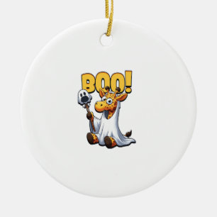 Boo Giraffe Halloween Ghost Giraffe _1 Ceramic Ornament