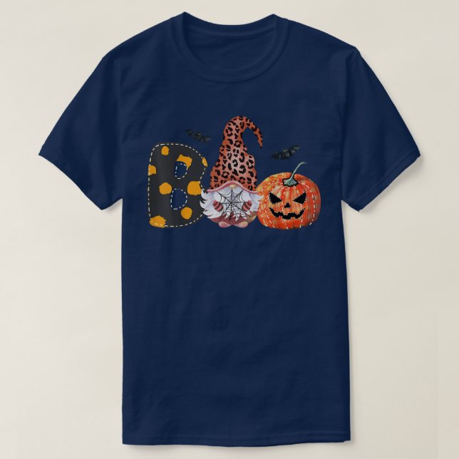 Boo Gnome Pumpkin Halloween Ghost Costume Leopard  T-Shirt (Design Front)