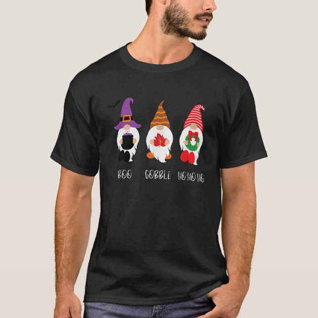 Boo Gobble HoHoHo Gnomes Cute Christmas Shirt (Front)