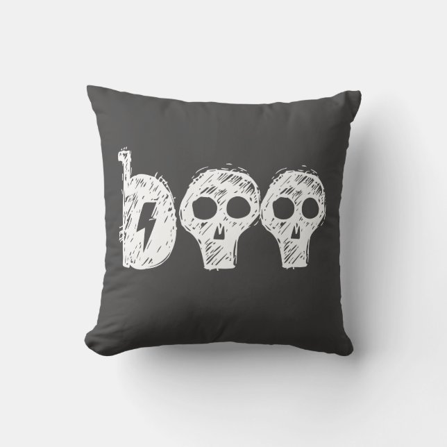 "Boo" Grey Halloween Throw Pillow (Front)