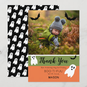 Boo Halloween Birthday Ghost Photo Thank You Card