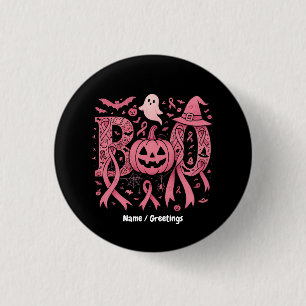 Boo Halloween Breast Cancer Awareness Pink Ribbon 1 Inch Round Button