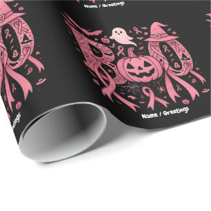 Boo Halloween Breast Cancer Awareness Pink Ribbon Wrapping Paper