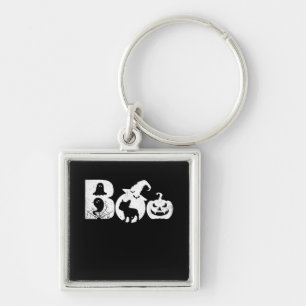 Boo Halloween Costume Bulldog Pumpkin & Witch Hat Keychain