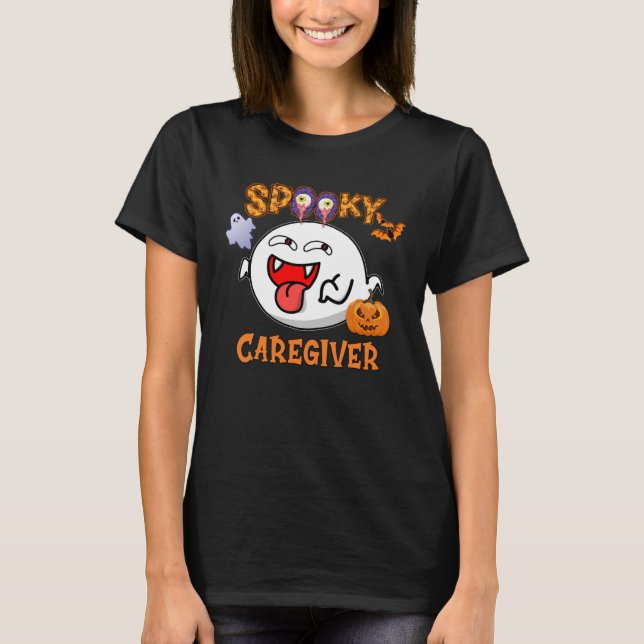 Boo Halloween Costume Spooky Caregiver T-Shirt (Front)