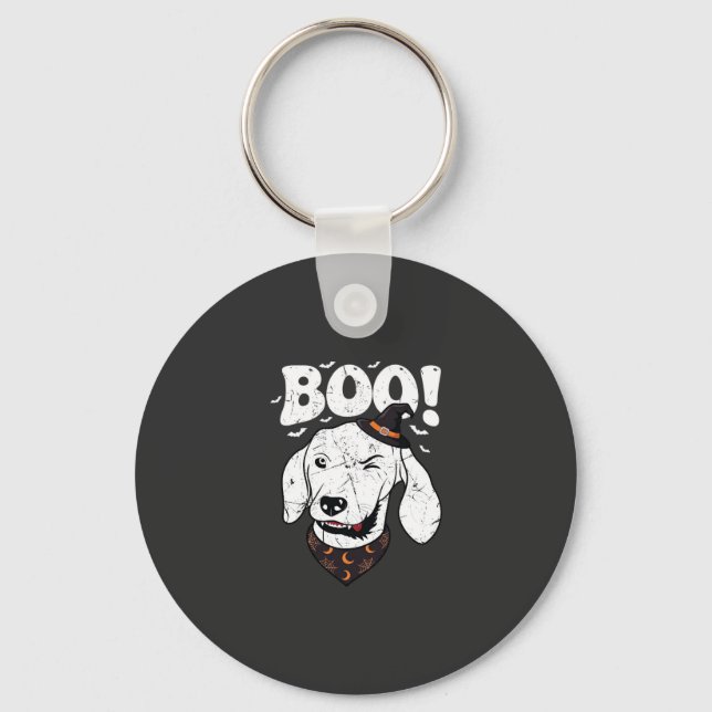Boo Halloween Dog Witch Hat Bats Keychain (Front)