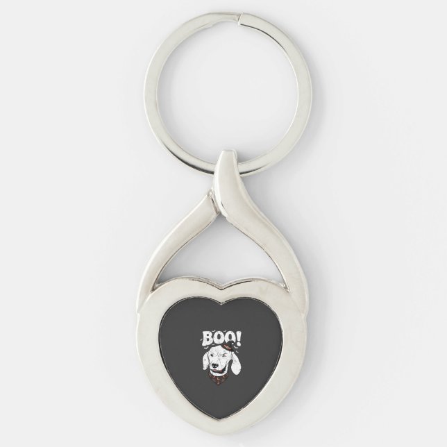 Boo Halloween Dog Witch Hat Bats Keychain (Front)