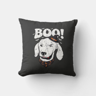 Boo Halloween Dog Witch Hat Bats Throw Pillow