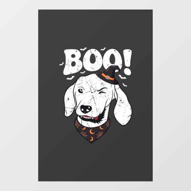 Boo Halloween Dog Witch Hat Bats Window Cling (Sheet)