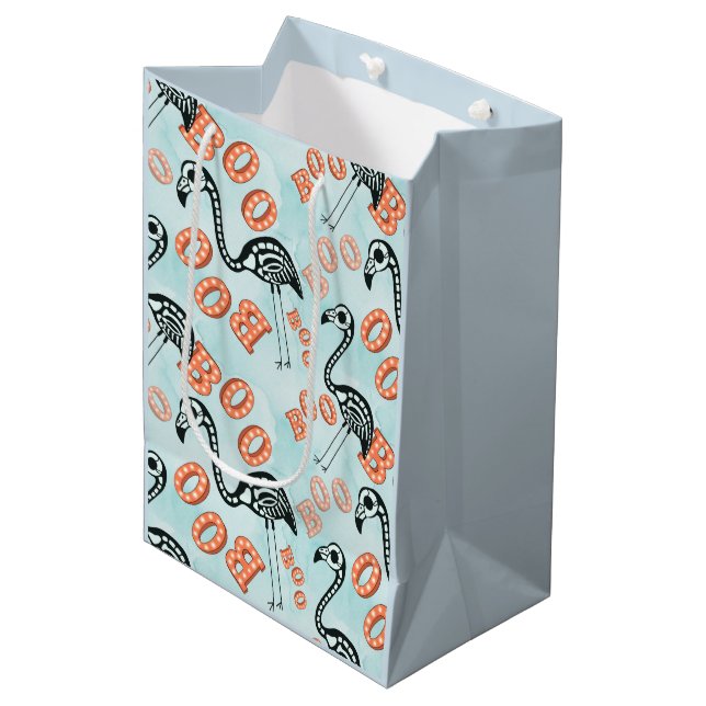Boo Halloween | Flamingo Skeleton Medium Gift Bag (Front Angled)