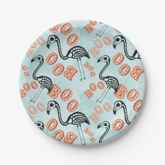 Boo Halloween | Flamingo Skeleton Paper Plate