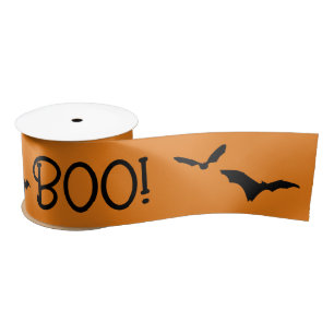 BOO Halloween Flying Bats Orange Ribbon Satin Ribbon