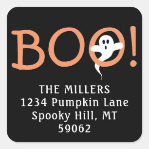 BOO! Halloween Ghost Black Return Address Labels