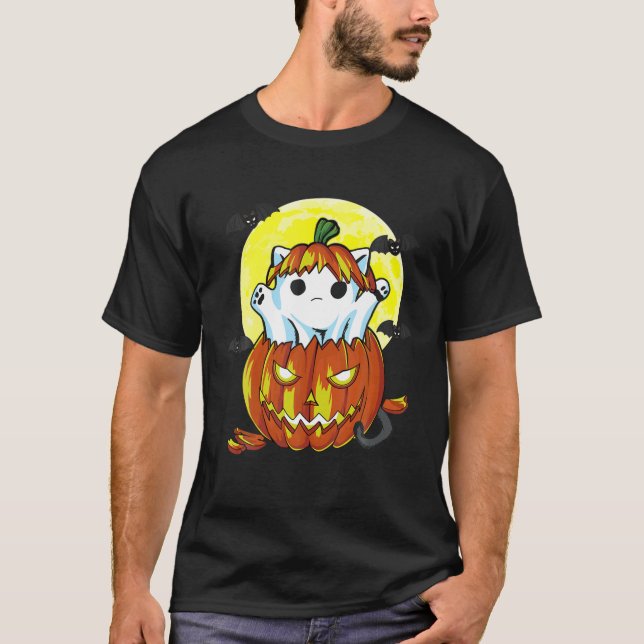 Boo Halloween Ghost Cat Pumpkin Funny Cat Lover Co T-Shirt (Front)