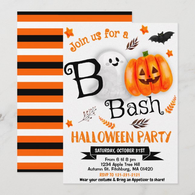 Boo! Halloween Ghost Cute Spooktacular Pumpkin Invitation (Front/Back)