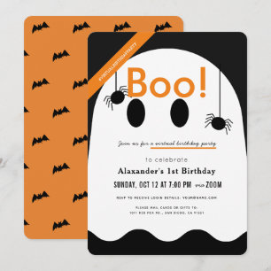 Boo! Halloween Ghost Cute Virtual Birthday Invitation