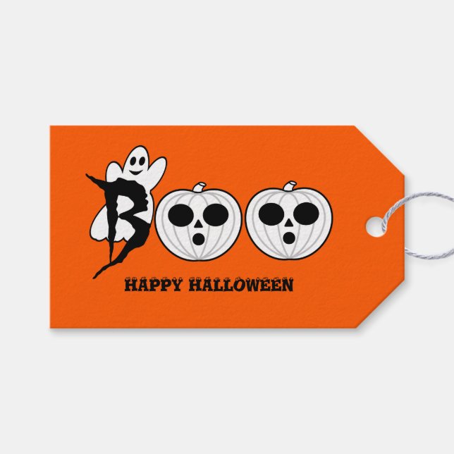 Boo! Halloween Ghost Gift Tag (Front (Horizontal))
