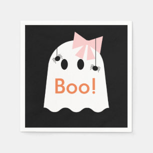 Boo! Halloween Ghost Girl Black Paper Napkins
