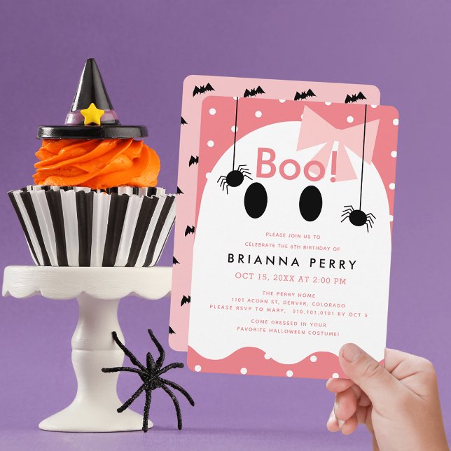 Boo! Halloween Ghost Girl Pink Birthday Invitation (Creator Uploaded)
