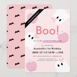Boo! Halloween Ghost Girl Pink Virtual Birthday Invitation