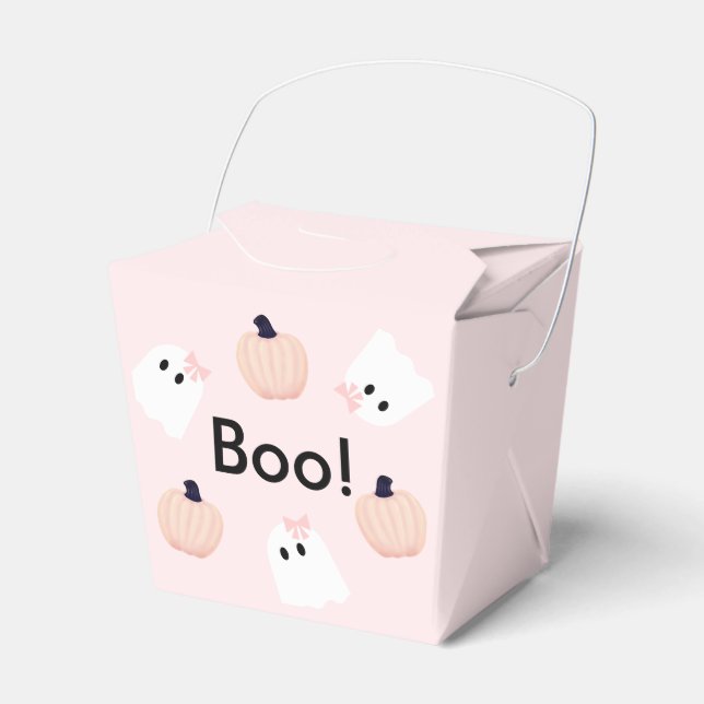 Boo Halloween Ghost Girl & Pumpkin Cute Pink Favor Box (Front Side)