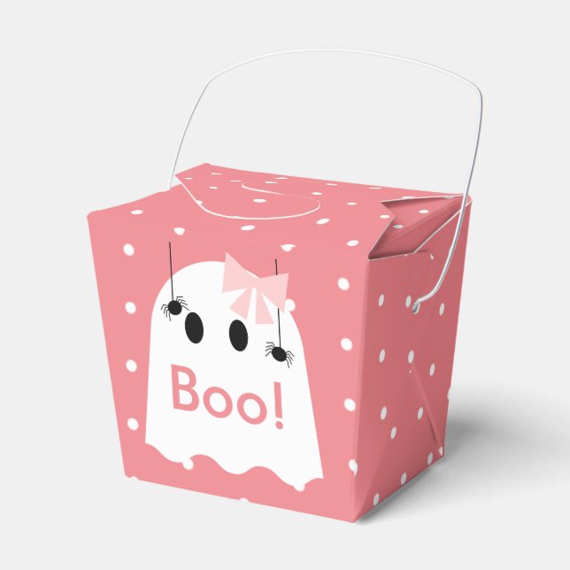 Boo! Halloween Ghost Ribbon Girl Cute Pink Favor Box (Front Side)
