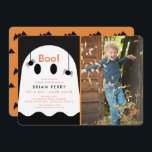 Boo! Halloween Ghost & Spiders Photo Birthday Invitation<br><div class="desc">This cute halloween birthday invitation card features your photo with a ghost and a few spiders on a black background. The reverse side features black bat patterns on an orange background. Perfect for fall / autumn birtdays! Personalize it for your needs. You can find matching products at my store.</div>
