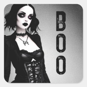 Boo Halloween Gothic Lady Square Sticker