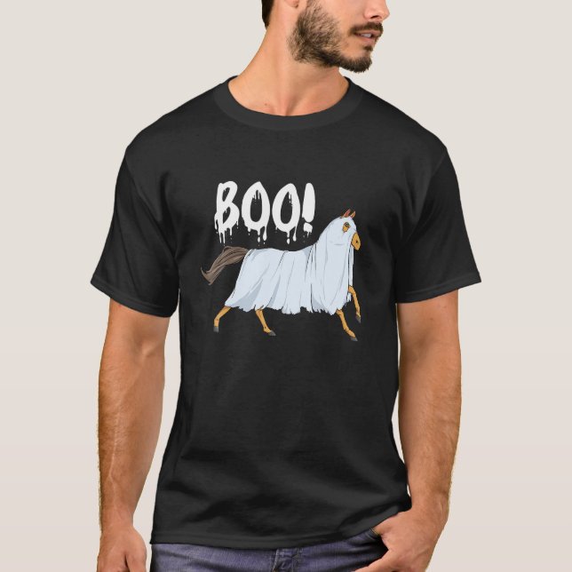 Boo Halloween Horse Horses Horseback Riding T-Shirt (Front)