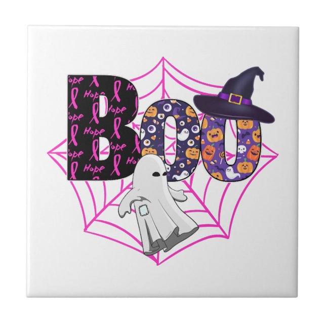 Boo Halloween October Pink Tile (Front)