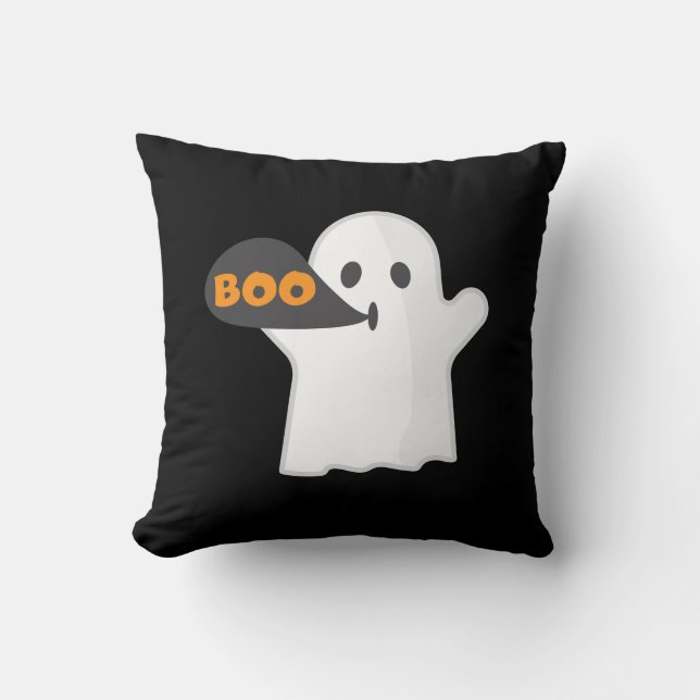Boo Halloween orange and white  Throw Pillow (Front)