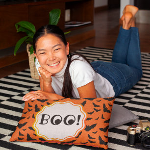 BOO! Halloween Orange/ Black Flying Bats Accent Pillow