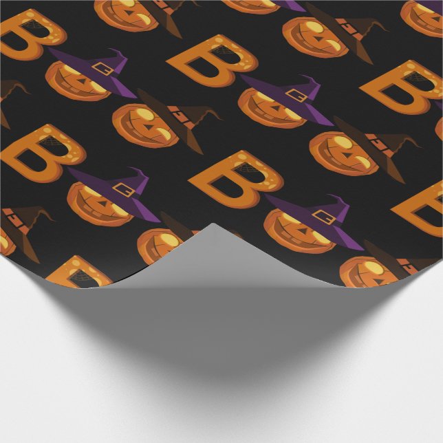 Boo Halloween Pumpkin Illustration  Wrapping Paper (Corner)