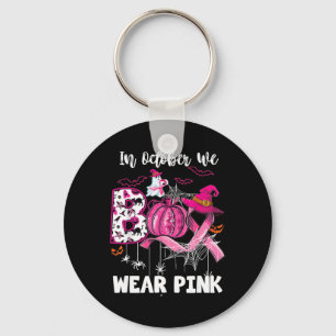 Boo Halloween Pumpkin Pink Ribbon Witch Breast Can Keychain