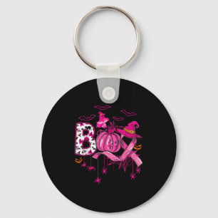 Boo Halloween Pumpkin Pink Ribbon Witch Breast Can Keychain