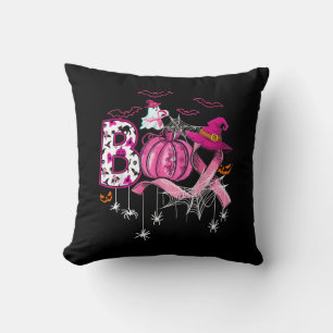 Boo Halloween Pumpkin Pink Ribbon Witch Breast Can Throw Pillow