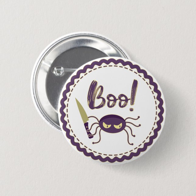 Boo! Halloween spider knife hand T-Shirt 2 Inch Round Button (Front & Back)