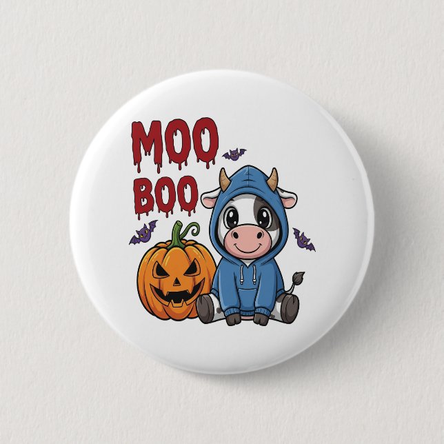 Boo Halloween Spooky Ghost Cow 2 Inch Round Button (Front)