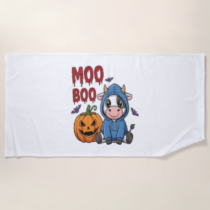 Boo Halloween Spooky Ghost Cow Beach Towel