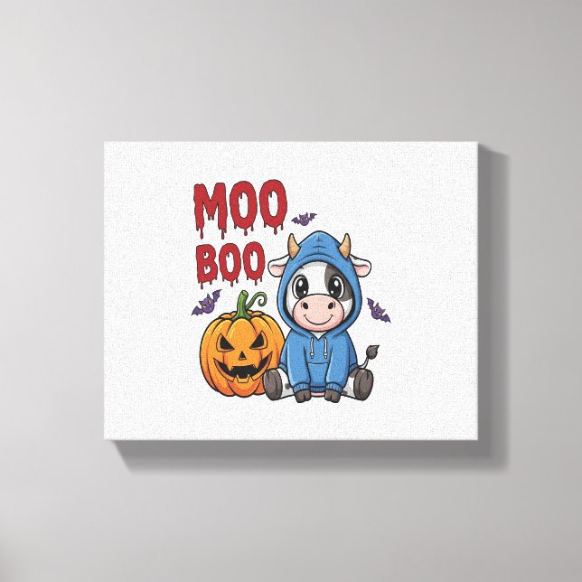 Boo Halloween Spooky Ghost Cow Canvas Print (Front)