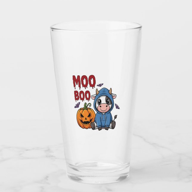 Boo Halloween Spooky Ghost Cow Glass (Front)