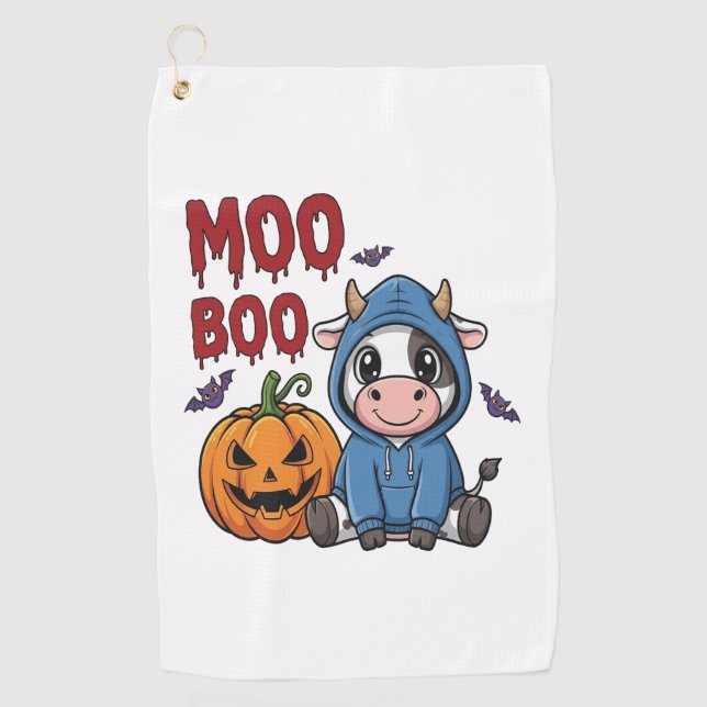 Boo Halloween Spooky Ghost Cow Golf Towel (Front)