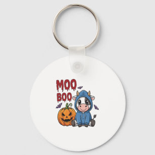 Boo Halloween Spooky Ghost Cow Keychain